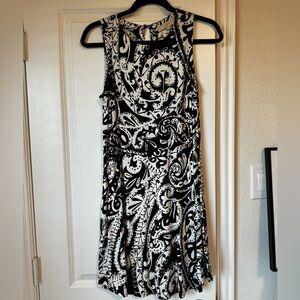 Ann Taylor Loft Womens Black White Abstract Shift Swing Dress Sleeveless